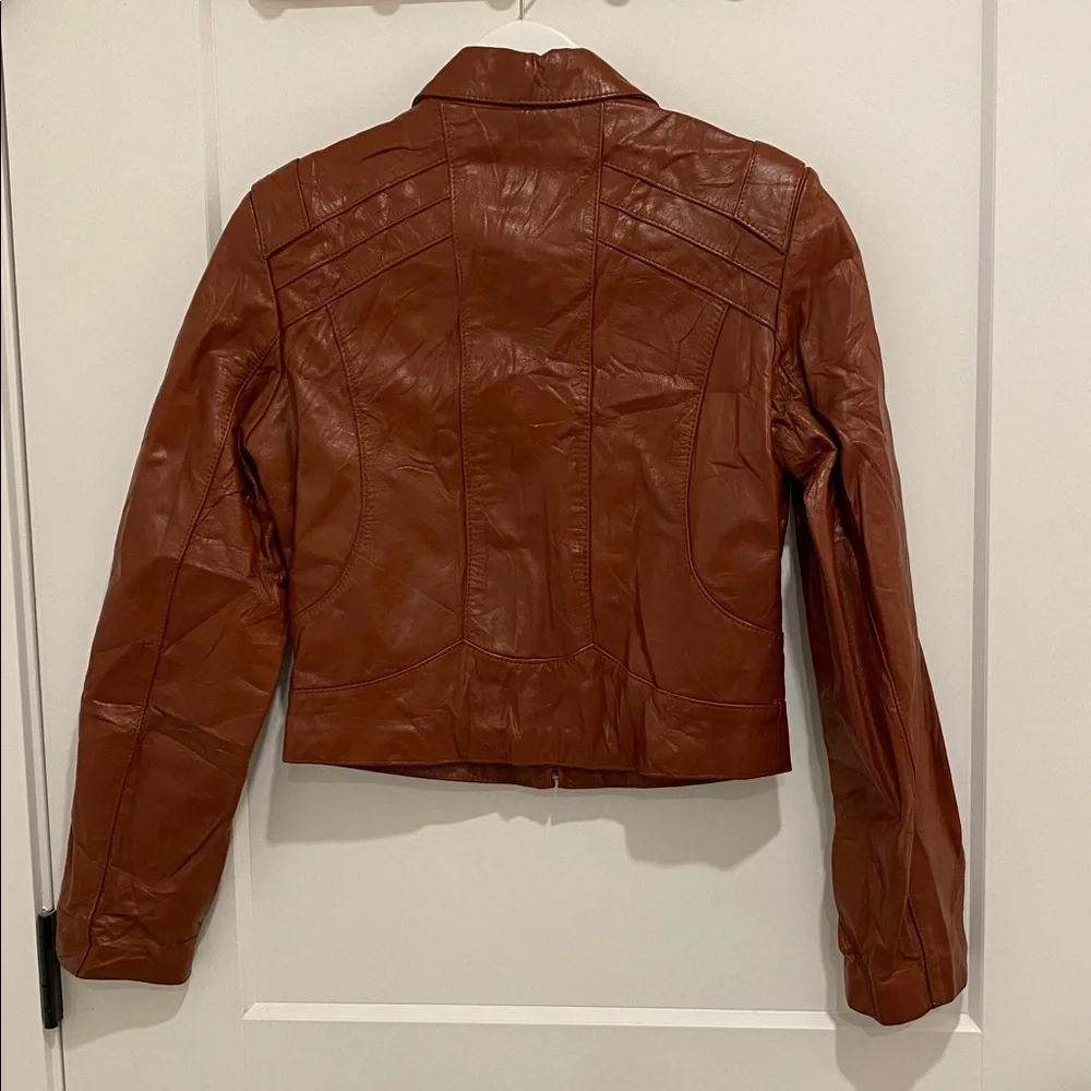 Vintage 70s Wilsons Cropped XS Leather Jacket  Brown Boho Indie Sleaze Made USA - Picture 2 of 7